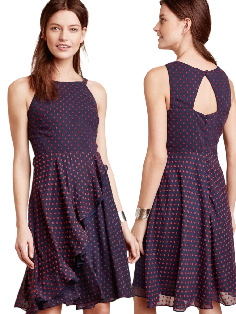 ANTHROPOLOGIE x EVA FRACO "Marianne" Swiss Dot Ruffle Dress -Size 8
